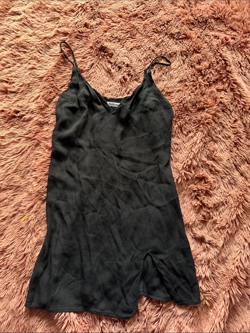 Reformation Black Slip Dress with Front Slit